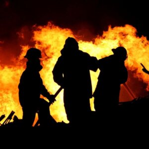 Firefighters fighting a fire