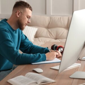 image of a man studying