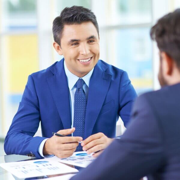 person in the middle of an interview