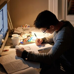 man studying
