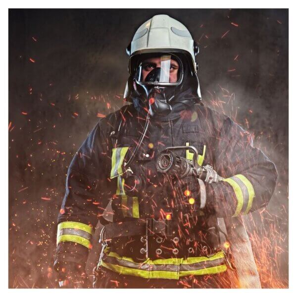 firefighter walking towards fire