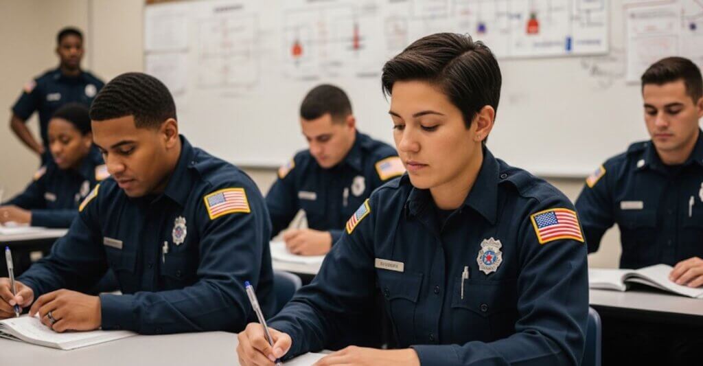 firefighter recruits studying together