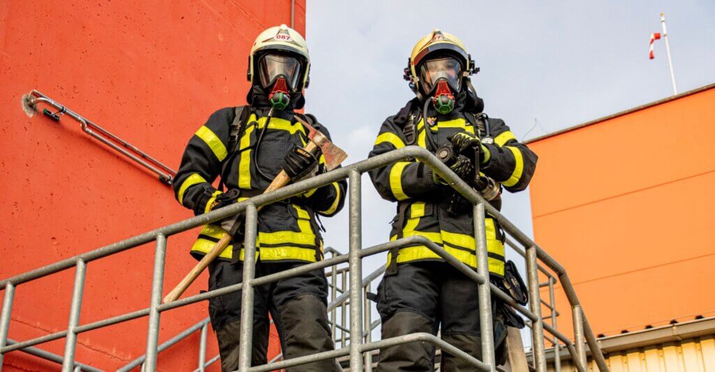 firefighters with tools