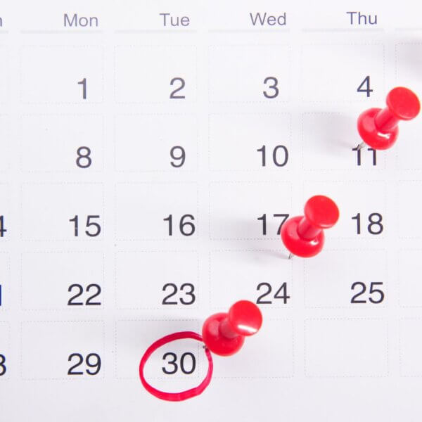 dates marked on a calendar