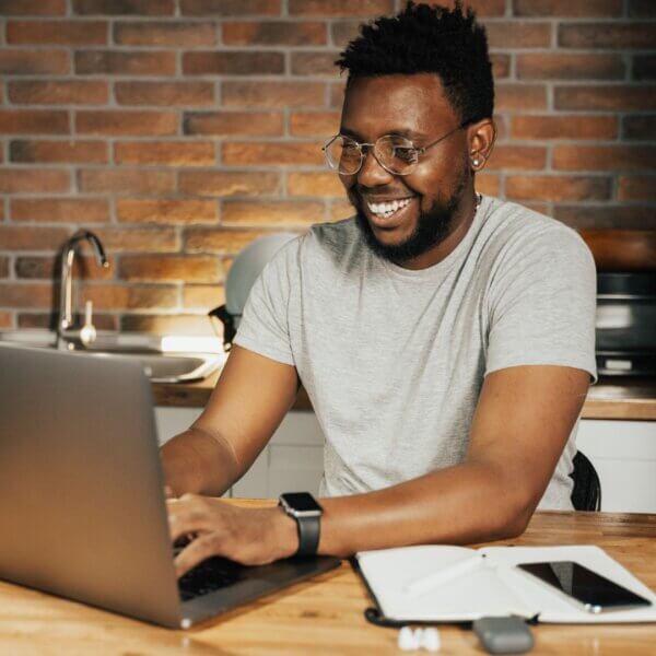 a man studying online