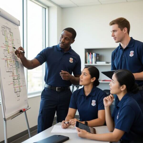 group of firefighters discussing tactical scenarios