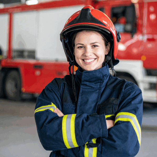 Confident lady firefighter
