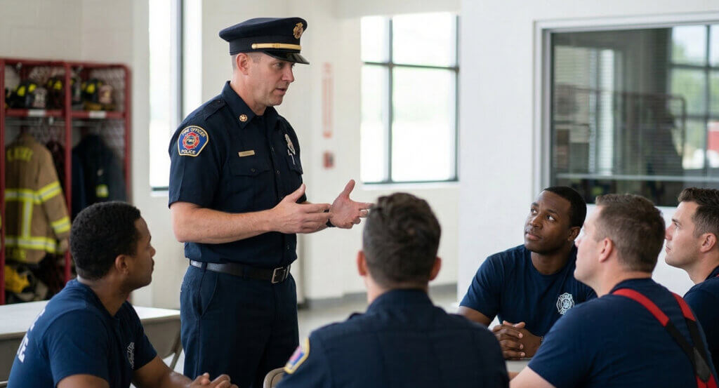 Fire officer addressing a crew